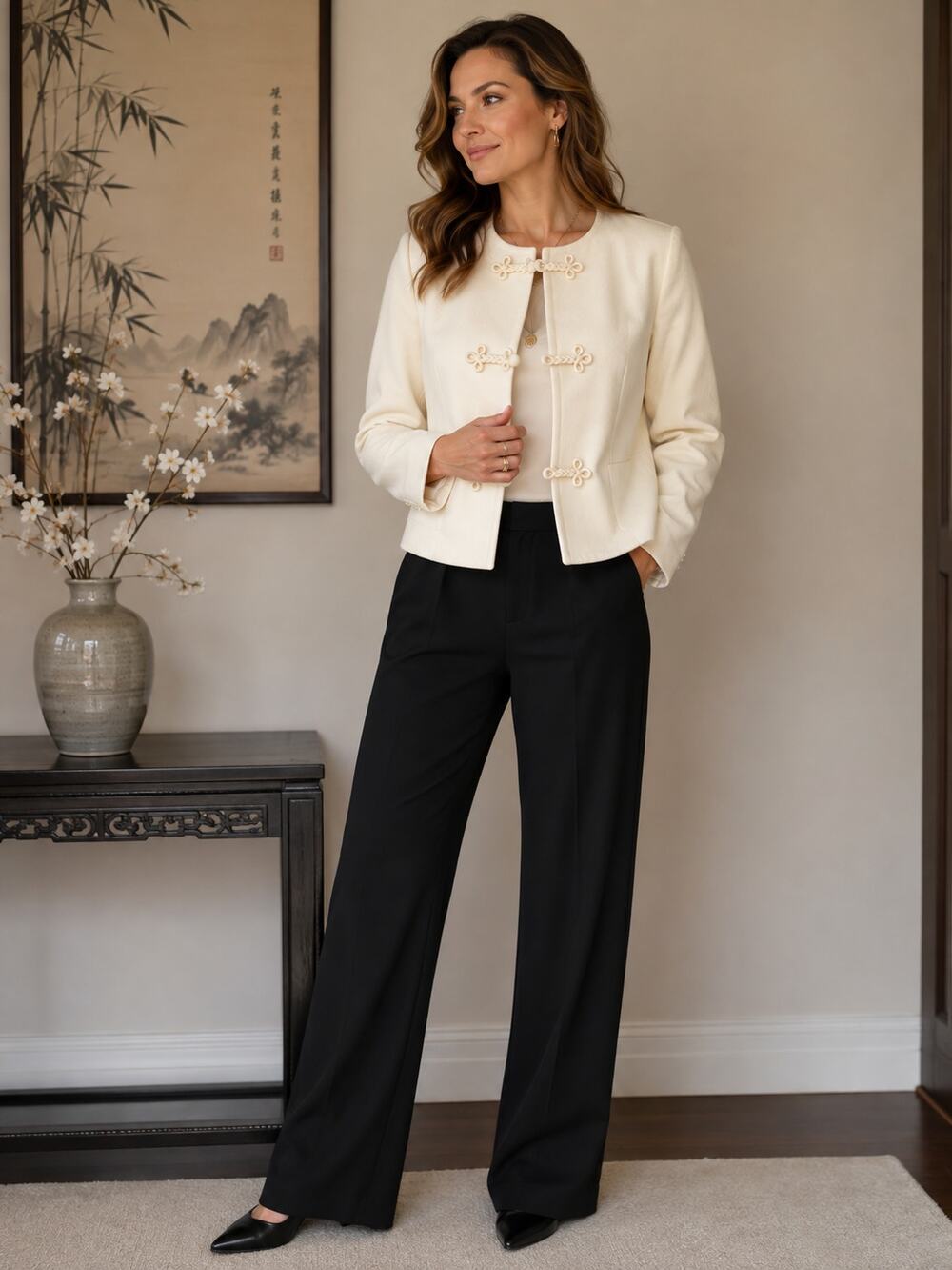 Ultrasuede Ivory Asian Inspired Frog Closure Jacket Womens 16 Vintage Cropped